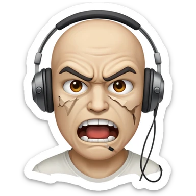 Gamer rage face with broken headset sticker