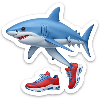 A blue shark with blue human legs and red sneakers sticker