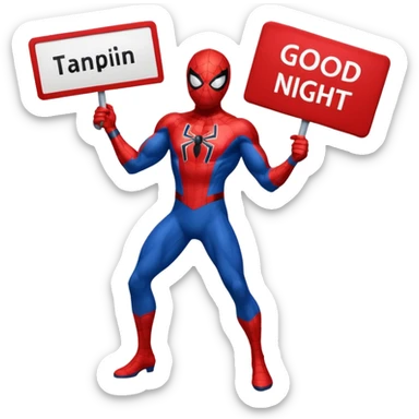 Spider-Man holding a sign that says good night sticker
