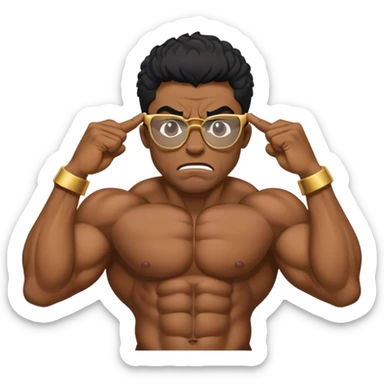 black bodybuilder with gold glasses frustrated pulling hair sticker