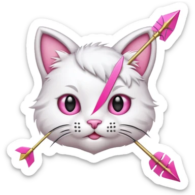 Emoji cat head white emoji with pink bow and arrow sticker