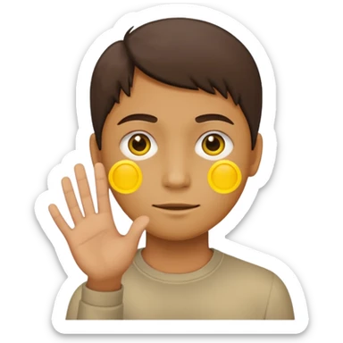 A yellow circle face person with neutral face with his hand in front of him at 120 degree angle sticker