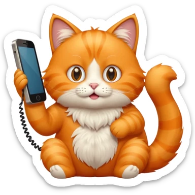 phone，The orange cat is sitting and making a phone call. sticker