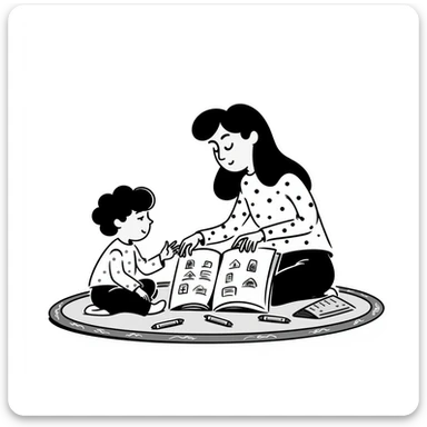 educator or speech therapist with child, who helps child with lessons sticker