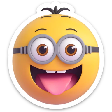 sphere with a cute minion face, big eyes, smiling, tongue out sticker