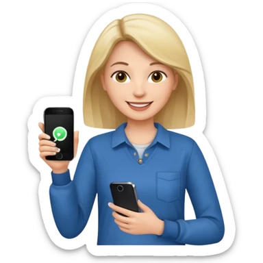 woman casual clothes holding a phone in one hand sticker