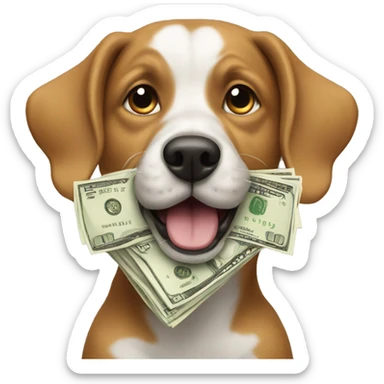 Dog with cash in mouth sticker