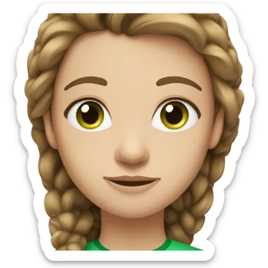 brown hair, green eyes, white ski sticker