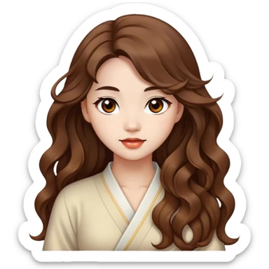 Beautiful girl,brown hair,wavy hair，long hair,Black eyes,Chinese sticker