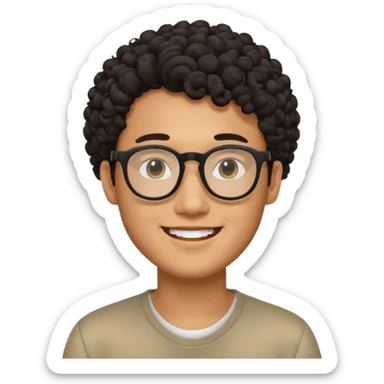 Asian guy with curly hair and black glasses sticker