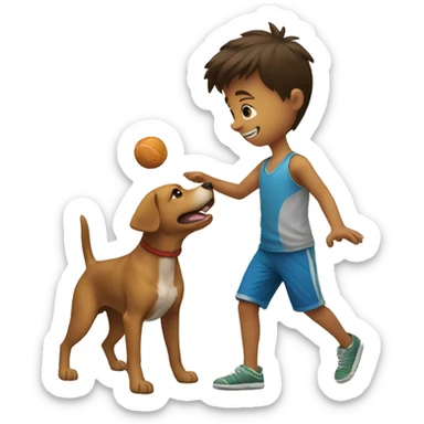 a little boy throwing ball to the dog sticker