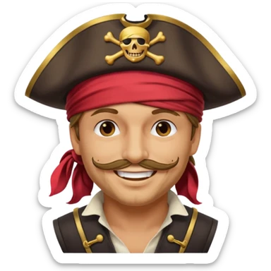 pirate captain blindfolded wearing pirate hat smiling sticker