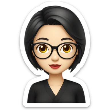 cute-singaporean-chinesegirl-in-black-dress-with-black-hair and golden glasses sticker