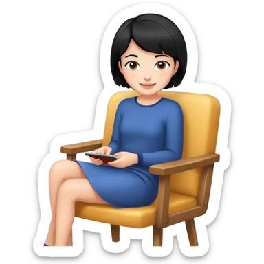 Girl with short black hair smiling sitting on a chair sticker