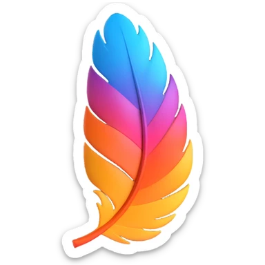 a feather closely resembling the Ficbook logo feather, but slightly plumper and more three-dimensional, with a bold outline, expressive shadows, and glossy highlights, giving it a soft, voluminous look, shape and style very close to the Ficbook logo sticker