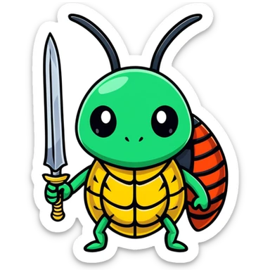 hype train bug character with sword sticker