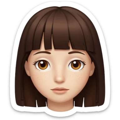 branca, olhos hazel, franjnha, pequenas sardas, cabelo castanho escuro, zoombir sticker