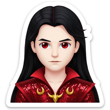 Lucifer with long black hair, dark red sequin outfit sticker