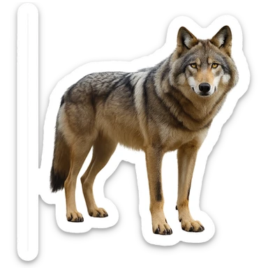 Remove the background to depict the full body of a photorealistic wolf on a transparent background. sticker