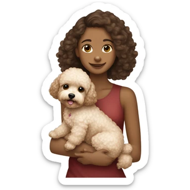 Poodle maltipoo hugging brown hair lite skin girl sticker