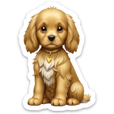 cinematic-[cocker spaniel dog]-realistic-full-body-sitting-emoji,-tail-resting-loosely-beside-its-paws,-head-tilted-dramatically,-scruffy-[solid gold]-fur,-simplified-yet-realistic-focused-features,-highly-detailed,-glowing-with-an-almost-sarcastic-glow sticker