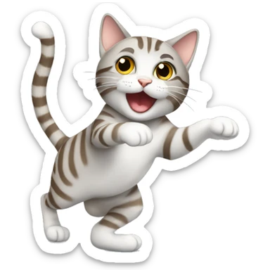 Light grey brown tabby cat dancing standing  sticker