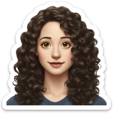 Emmy Rossum Teenager long dark brown curly hair, hyperreal photoreal sticker