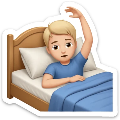emoji- of a cute stretching boy waking up in bed sticker