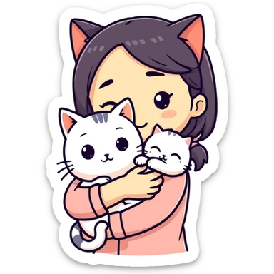 Black girl hugging a cat  sticker