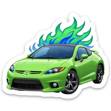 MITSUBISHI ECLIPSE Color green and Flames Color Blue sticker