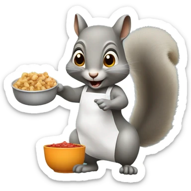 Grey squirrel standing up cooking food sticker