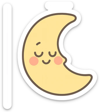 soft pastel sleepy yellow crescent moon with gentle smile and blushing cheeks, no arms, no legs, full body, kawaii style sticker