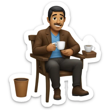 Mexican guy drinking a coffee sitting on a chair sticker