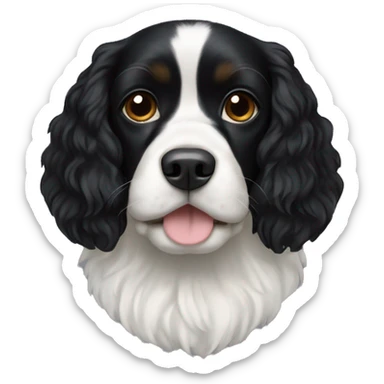 Small completely black king spaniel with black fur on his whole face and white fur on chest sticker