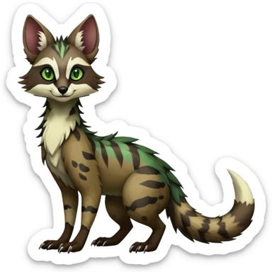 Feral Rare Fantasy dark tropical Vernid-Sergal-Genet-Trico-species by LiLaiRa, random markings, tufted tail, tufted ears, full body sticker