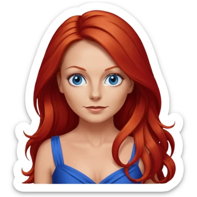 Geri Halliwel with long red hair, blue eyes, red outfit sticker