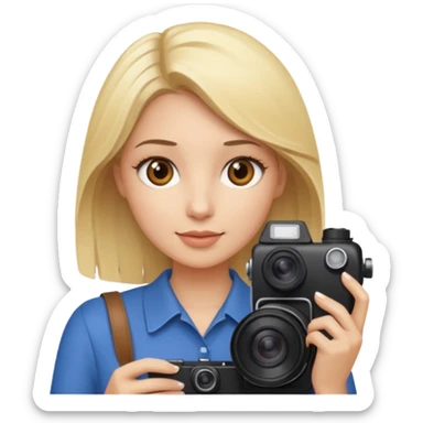 Emogi simple femme blonde yeux marron qui tient un appareil photo sticker