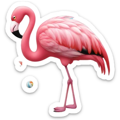 a pink flamingo at the beach sticker