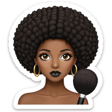 dark skin baddie,pretty makeup, black eyeliner, afro hair sticker