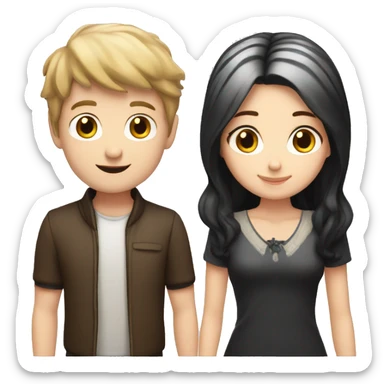 White boy with short brown hair couple cute cake white girl with long black hair sticker