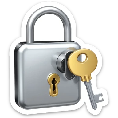 A chrome silver lock and key emoji, smooth metallic surfaces, glossy reflections, luxury swag vibe, minimal iOS emoji style, centered on clean white background sticker