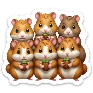 cartoon-style hamster sharing acorns with other cartoon-style hamsters sticker