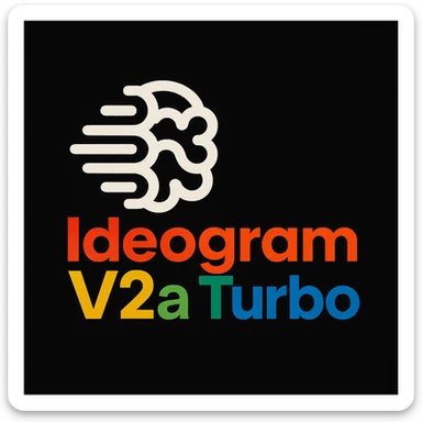 make a non gradient solid but colorful text of "Ideogram V2a Turbo", black background, add this logo too, make it good art for this sticker