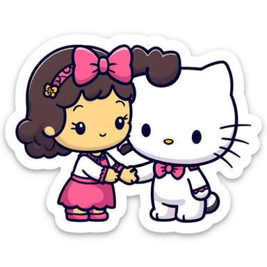 Hello kitty giving a kiss to a marocan boy with long curly hair  sticker