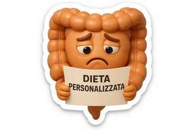emoji stile iphone 3d di un intestino con mal di pancia che legge un foglio con la scritta "DIETA PERSONALIZZATA", ESPRESSIONE PENSIEROSA, iperrealistico 4k sticker