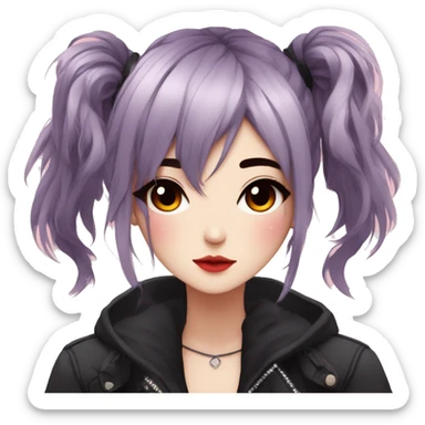 Gorgeous anime style lady with blushing face aesthetic and pretty edgy black red punk hair with hair garment trending style sticker