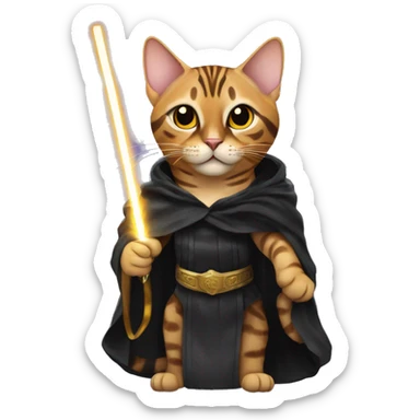 Bengal cat dressed as emperor palpatine with lightning bolts coming out of its paws sticker