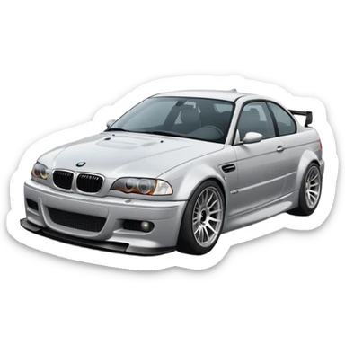 
A BMW M3 E46 is drifting through a corner, with a slight wisp of smoke coming from the rear and the wheels positioned at an angle relative to the turn. sticker