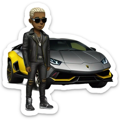 male cyber punk in front of Yellow Lamborghini  sticker