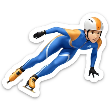 An icon showing a professional speed skater leaning into a turn on a polished ice track, dressed in a sleek suit and helmet. The scene includes a grand arena, snow-covered mountains in the distance, and a crisp blue sky. Transparent background highlights speed and precision. sticker